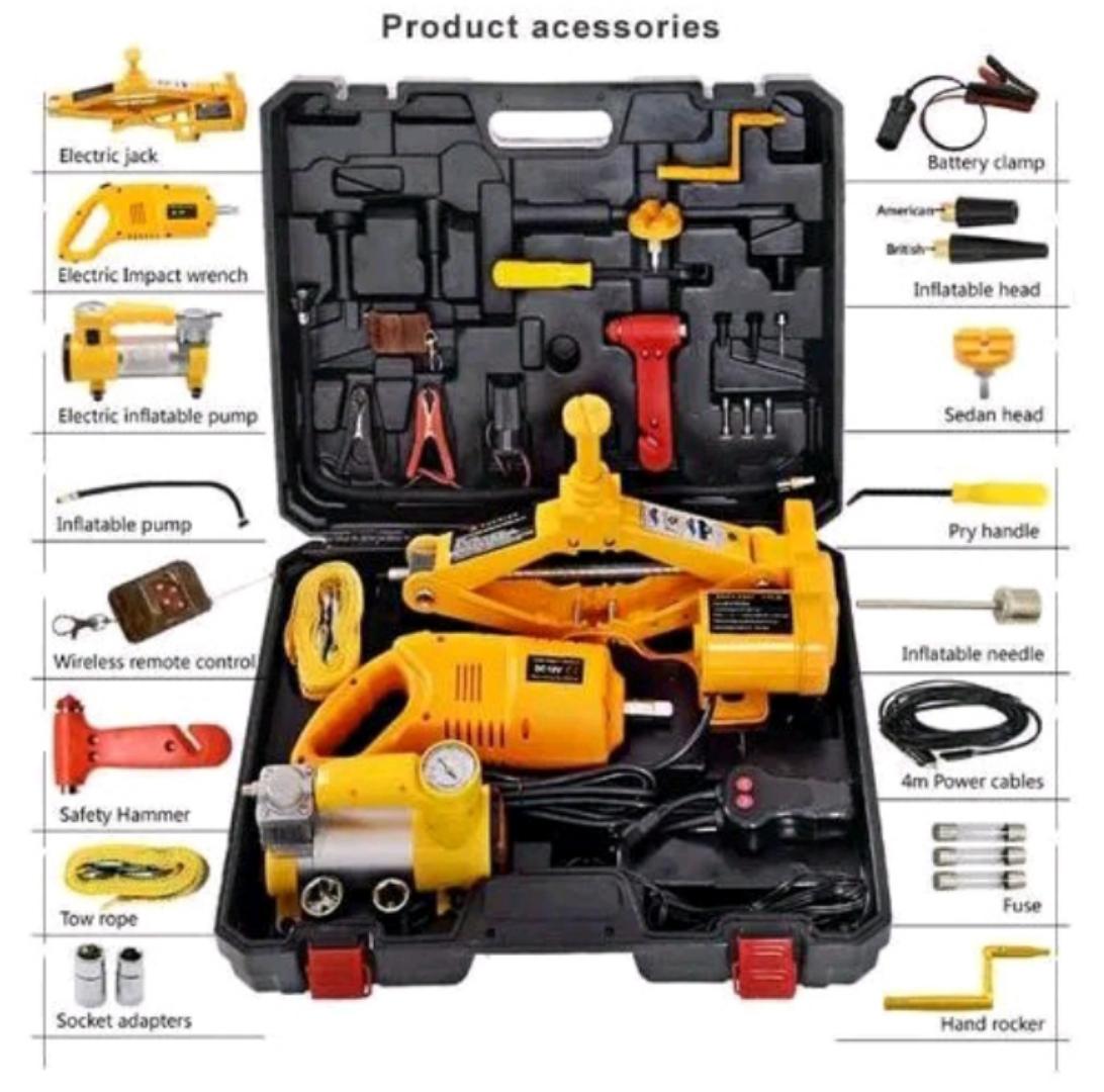 Generic Car Jack 3 In 1 - Electric Car Jack, Air Compressor & Wrench-3Ton