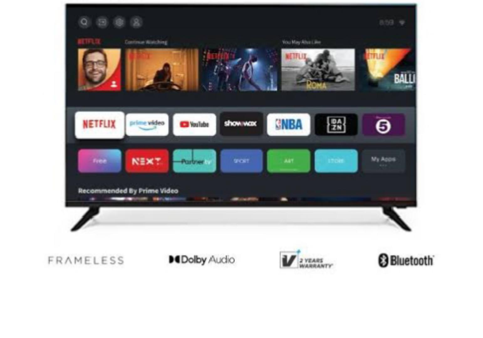 VISION PLUS 65" inch Smart TV Frameless 4K UHD Frameless V+ OS Television 65", NETFLIX OFFICIAL YOUTUBE, DOLBY AUDIO, BLUETOOTH, VP8855KV 1YR WARRANTY.