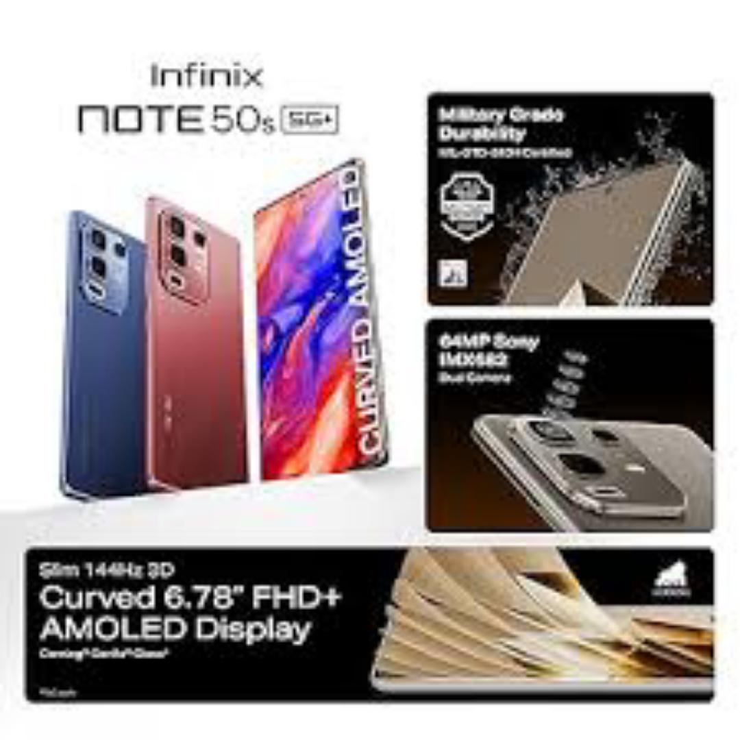 Infinix Note 50S 5G Network 256GB+16GB (8+8)GB RAM 6.78" 144Hz Screen Dual SIM Phone 63MP Camera 5500mAh Battery 45W charging Android 15 MediaTek Dimensity 7300 Ultimate Smart AI Phones