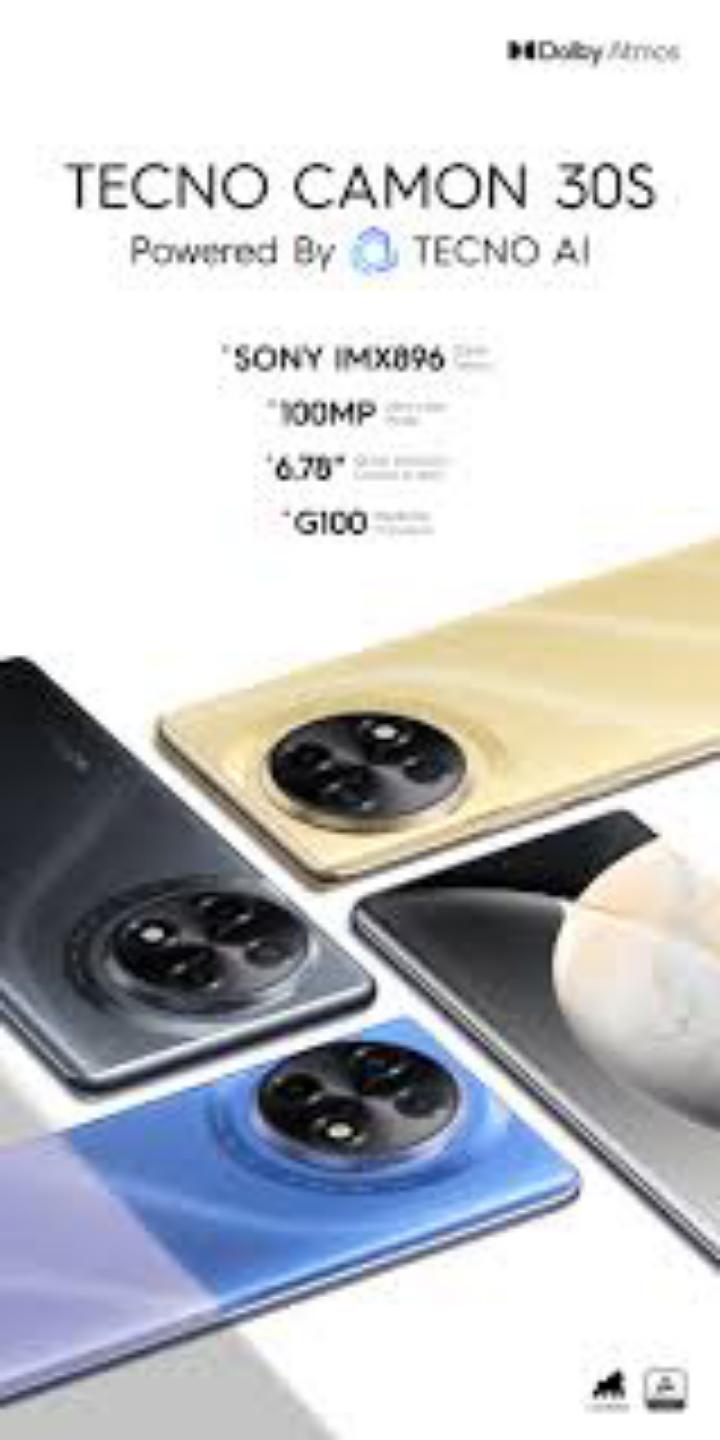 Tecno Camon 30S 128GB+12(6+6)GB RAM 6.7" 3D-Curved AMOLED 120Hz Screen Dual Sim Phone MTK Helio G100 33W 5000mAh 50MP Dual Speaker Android 14 Smart Phones