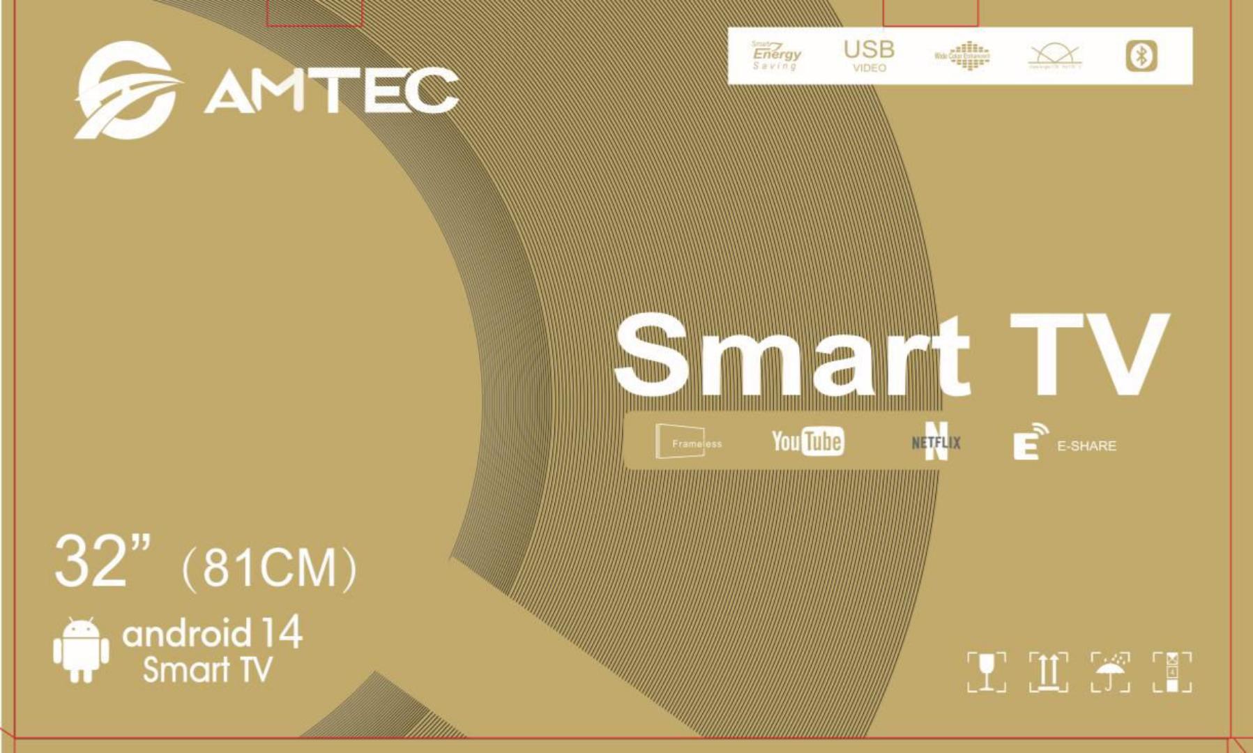Amtec 32 Inch Smart Android TV AC/DC Frameless with Bluetooth, YouTube & Netflix
