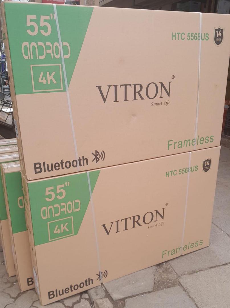Vitron 55" Inch HTC5568US Smart Android TV ,FRAMELESS, BLUETOOTH ENABLED,4K UHD Smart Android,Netflix,YouTube ,WIFI CONNECTIVITY,APP STORE,INBUILT DECODER+FREE TV GUARD AND WALL MOUNT(1 YEAR WARRANTY)