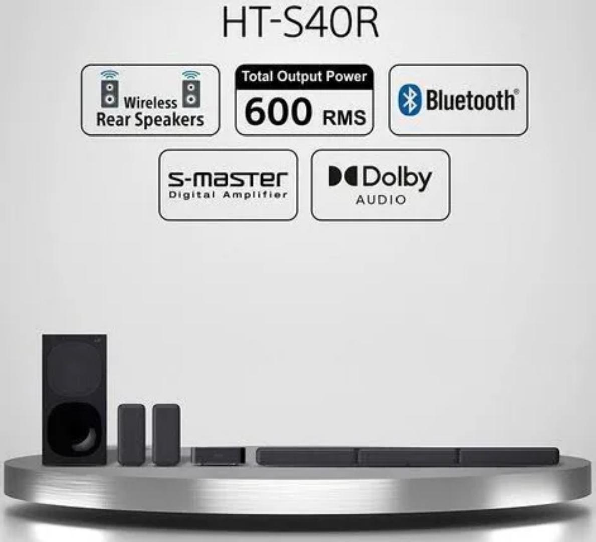 Sony HT-S40R 5.1ch 600W Home Cinema with Wireless Rear Speakers with Dolby® Digital technology and wireless amplifier to power the rear speakers.