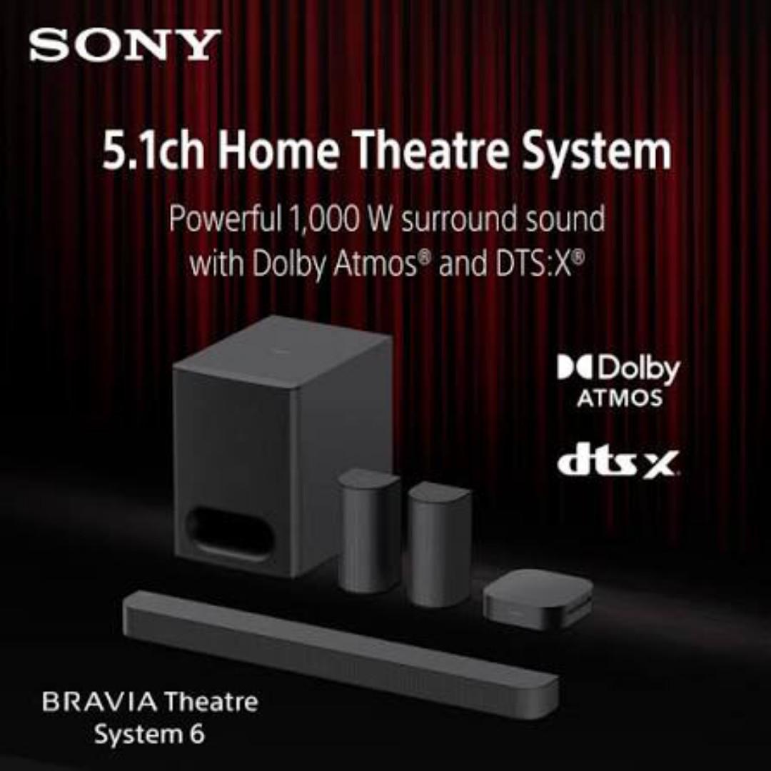 Sony HT-S60 Bravia Theatre System 6 Real 5.1ch 1000W,Dolby Atmos/DTS:X Soundbar Home Theatre with Powerful subwoofer & Wireless Rear Speakers,Voice Zoom3,BCA App, Bluetooth,HDMI eARC