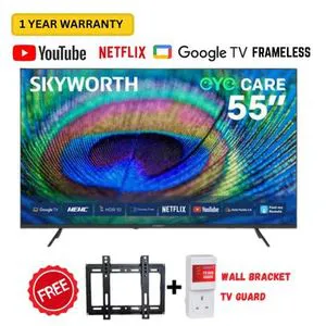 SKYWORTH 55 INCH 55G3A 4K UHD GOOGLE TV SMART ANDROID WITH EYE CARE FRAMELESS BLUETOOTH ENABLED,YOUTUBE,NETFLIX -1 YEAR WARRANTY