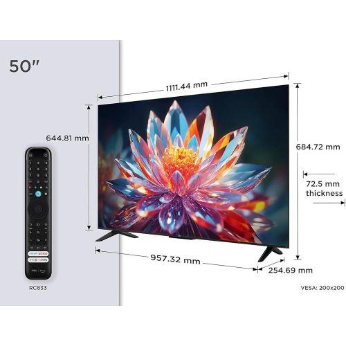 TCL 50 Inch 50T6C  QLED 4K HDR Smart TV with Dolby Vision and Atmos, HDR10+, Press and Ask Alexa (2025)-1 Year Warranty