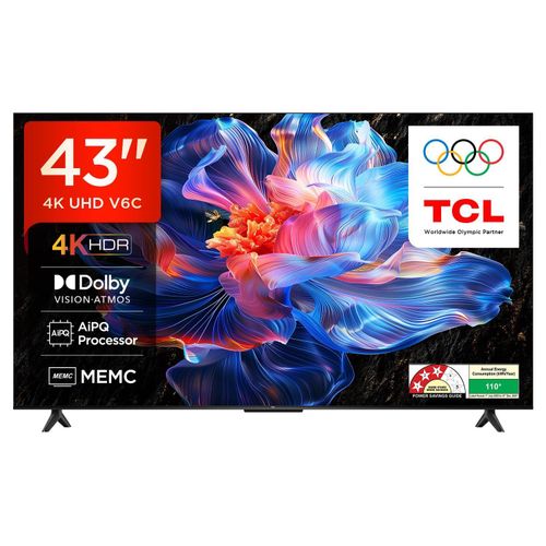 TCL 43 Inch V6C Smart 4K Ultra HD HDR Google TV (2025) WITH Netflix Youtube Google Appstore Inbuilt WIFI Inbuilt Decoder DOLBY AUDIO HDR10 +FREE TV GUARD AND WALL BRACKET -1 YEAR WARRANTY