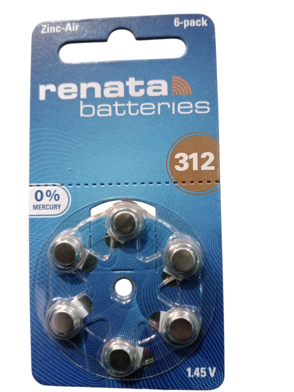 Renata Size 312 Zinc Air 1.45V Hearing Aid Battery - Designed in Switzerland (6 Batteries)