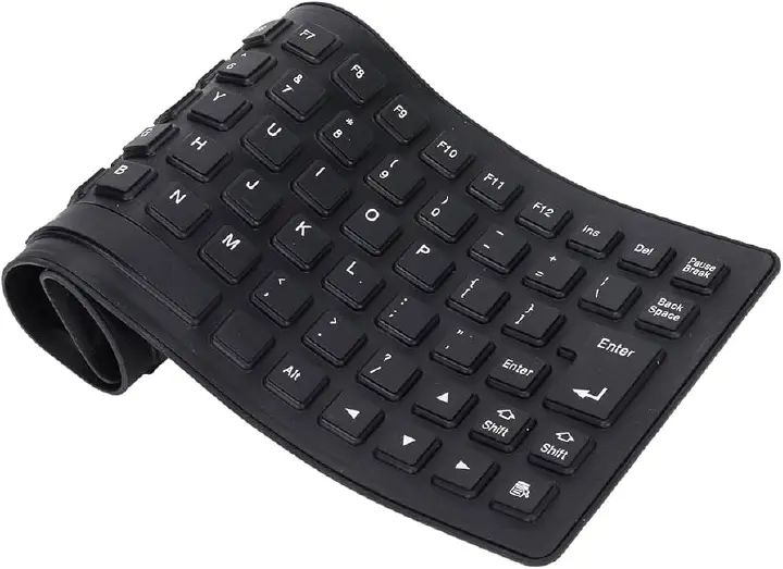 Flexible Waterproof Silicone Keyboard – Foldable USB Wired Keyboard, Dustproof & Silent Typing, Portable for PC/Laptop/Desktop – Black