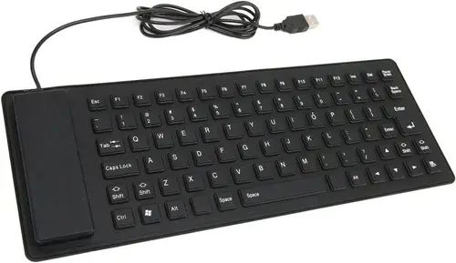 Flexible Waterproof Silicone Keyboard – Foldable USB Wired Keyboard, Dustproof & Silent Typing, Portable for PC/Laptop/Desktop – Black