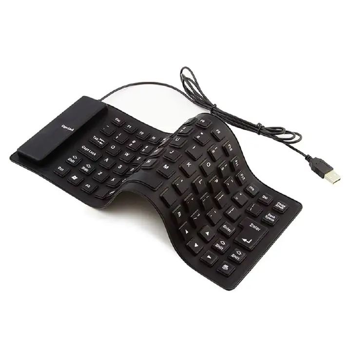 Flexible Waterproof Silicone Keyboard – Foldable USB Wired Keyboard, Dustproof & Silent Typing, Portable for PC/Laptop/Desktop – Black