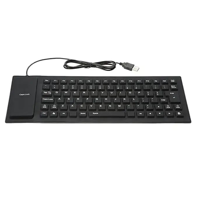 Flexible Waterproof Silicone Keyboard – Foldable USB Wired Keyboard, Dustproof & Silent Typing, Portable for PC/Laptop/Desktop – Black