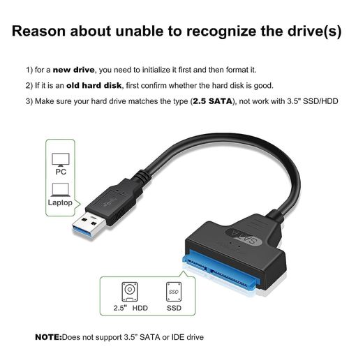SATA to USB 3.0 Adapter Cable for 2.5 inch HDD/SSD, Hard Drive Adapter Converter