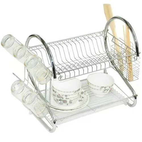 2 layer dish rack 2 Tier Dish Rack Dish Drying Rack Dish Drying Stand with Utensil Holder & Cutting Board Holder & Drainboard Tray, Collapsible Rust-Resistant Dish Rack Large Capacity Dish Drainer