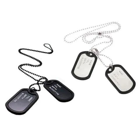 Military Pendants Fashion Military Army Style Black 2 Dog Tags Pendant Sweater Chain Necklace Men\'s Jewelry Customizable