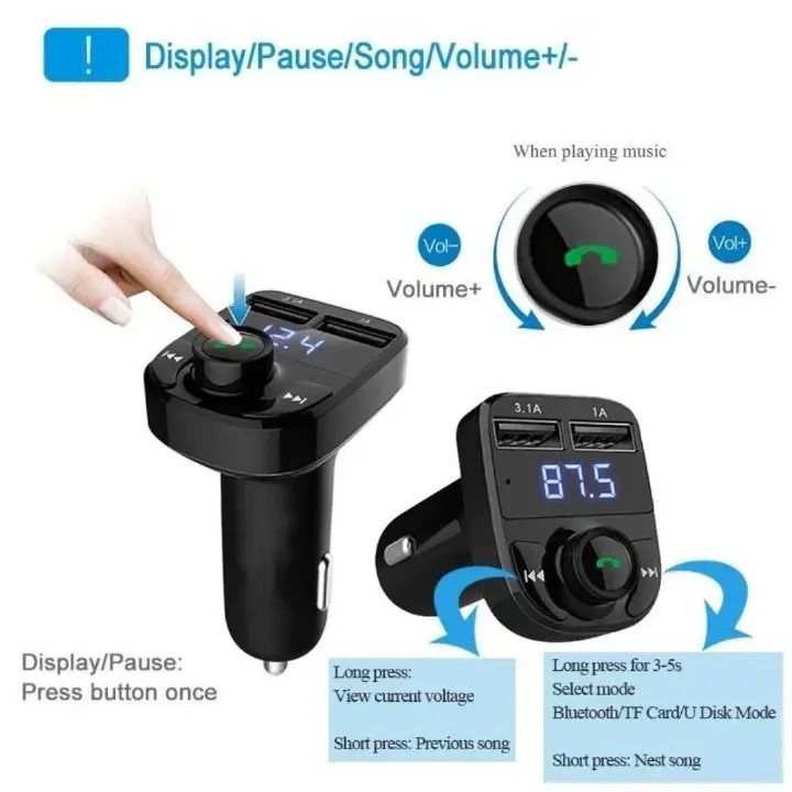 X8 Super Fast Dual Car 3.1A Charger Wireless FM Radio And Bluetooth Car Modulator Adapter