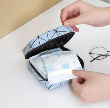 Women High Quality Custom PU Leather Portable Sanitary Napkin Tampon Pads Pouch Mini Cosmetic Makeup Bag Lipstick Case Storage Reusable Compact Organizer Multifunctional Waterproof Bag