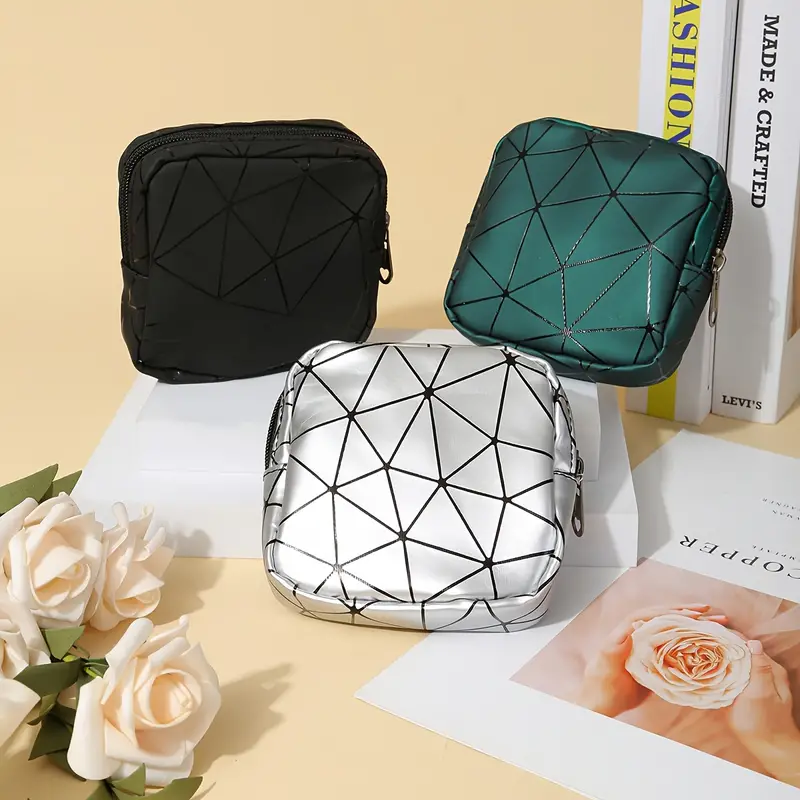 Women High Quality Custom PU Leather Portable Sanitary Napkin Tampon Pads Pouch Mini Cosmetic Makeup Bag Lipstick Case Storage Reusable Compact Organizer Multifunctional Waterproof Bag