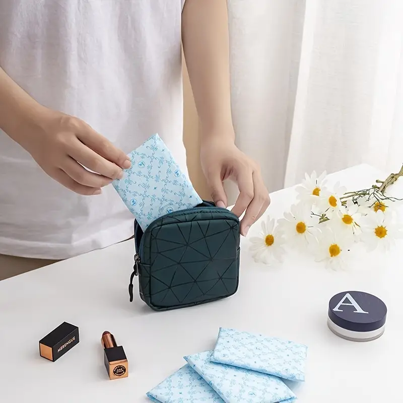 Women High Quality Custom PU Leather Portable Sanitary Napkin Tampon Pads Pouch Mini Cosmetic Makeup Bag Lipstick Case Storage Reusable Compact Organizer Multifunctional Waterproof Bag