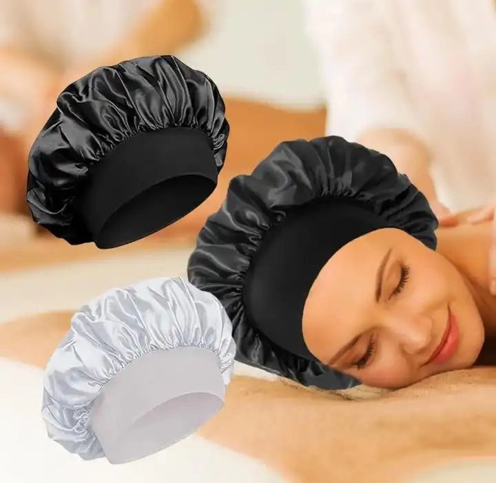 Satin Headscarf Hat Sleeping Bonnet Curly Hair Wrap Silk Cap Fashion Wide Soft Elastic Springy Band Head Scarf Headwear Pure Color Night Sleep Hat Nightcap Head Cover