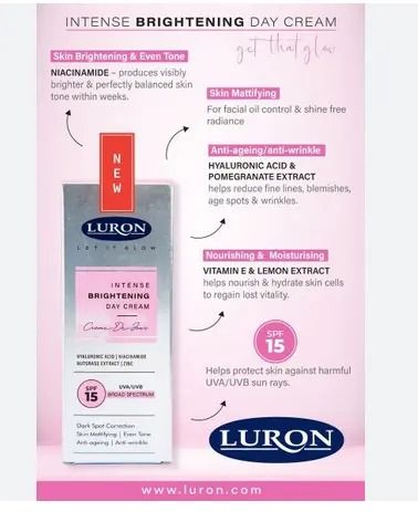 Luron INTENSE BRIGHTENING DAY CREAM Spf 15 Dark Spot Correction Skin Mattifying Even Tone Anti-Ageing Anti-Wrinkle