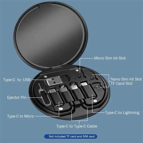 Data cable set -Multi-Function USB Adapter Card Storage Set,60W Fast Charge,USB-C/USB-A/Micro-USB/Charging Cable Kit, Sim Card Tray Eject Pin, Hidden Bracket (excluding Micro SD Cards)
