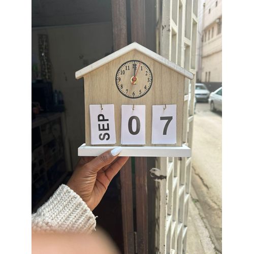 CALENDER WITH CLOCK. Solid Wood Modern Luxury living room/office desk calendar with clock figurines home decoration Digital Clock office desk accessories.