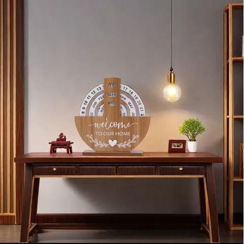 CALENDER. Wooden perpetual calendar. Use year after year without needing replacement. Rotatable blocks for day, date, and month. Adds a rustic, charming touch to your desk or shelf.