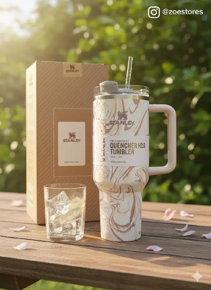 Stanley cup, marble, Quencher H2.0 Tumbler Cup – 40oz Stainless Steel Insulated Travel Mug with Handle & Straw – Hot & Cold Drinks