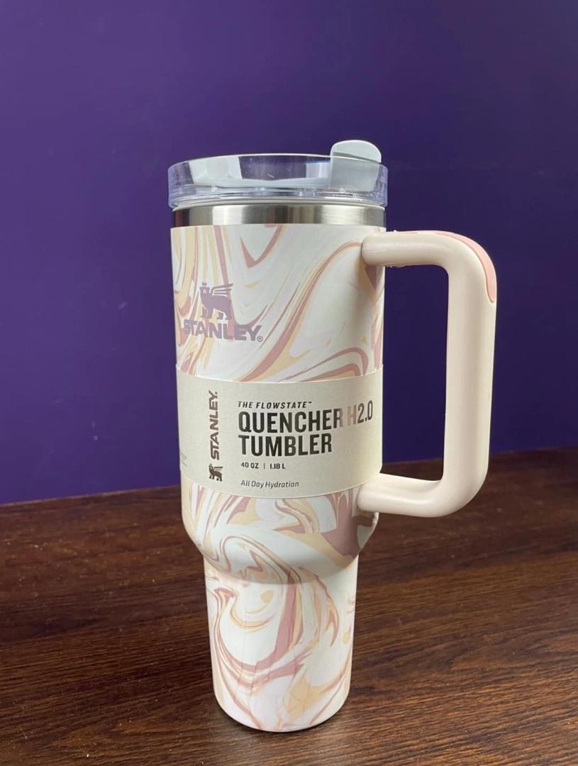 Stanley cup, marble, Quencher H2.0 Tumbler Cup – 40oz Stainless Steel Insulated Travel Mug with Handle & Straw – Hot & Cold Drinks