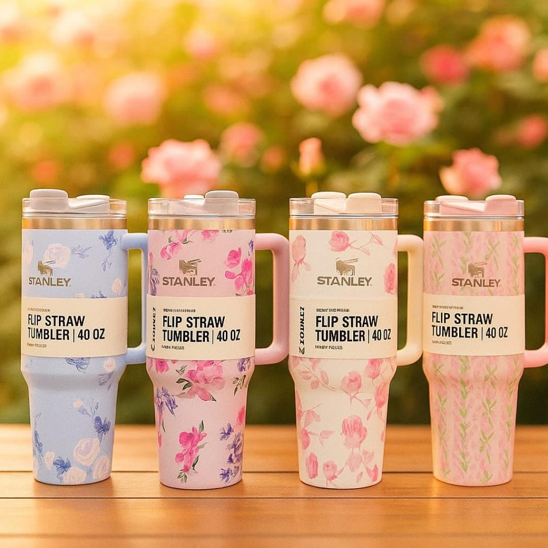 Stanley Cups flora colors Quencher: 40oz Insulated Tumbler Cup - Travel Coffee Cup - Stainless Steel Cups with Straw
