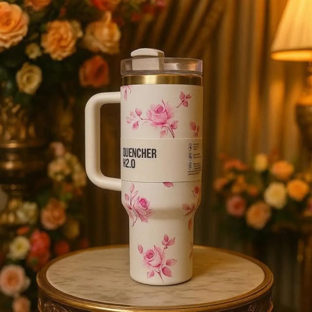 Stanley Cups flora colors Quencher: 40oz Insulated Tumbler Cup - Travel Coffee Cup - Stainless Steel Cups with Straw