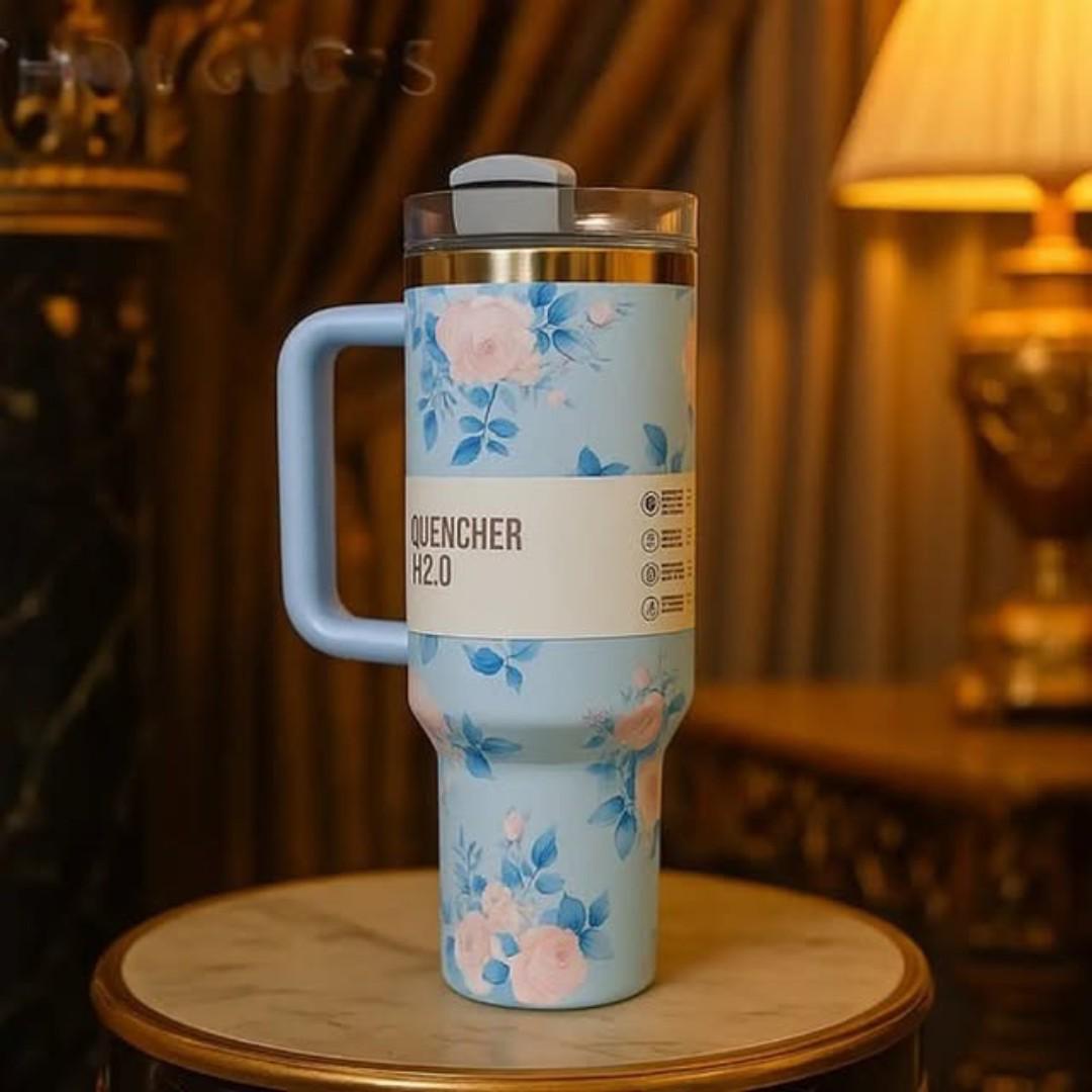 Stanley Cups flora colors Quencher: 40oz Insulated Tumbler Cup - Travel Coffee Cup - Stainless Steel Cups with Straw