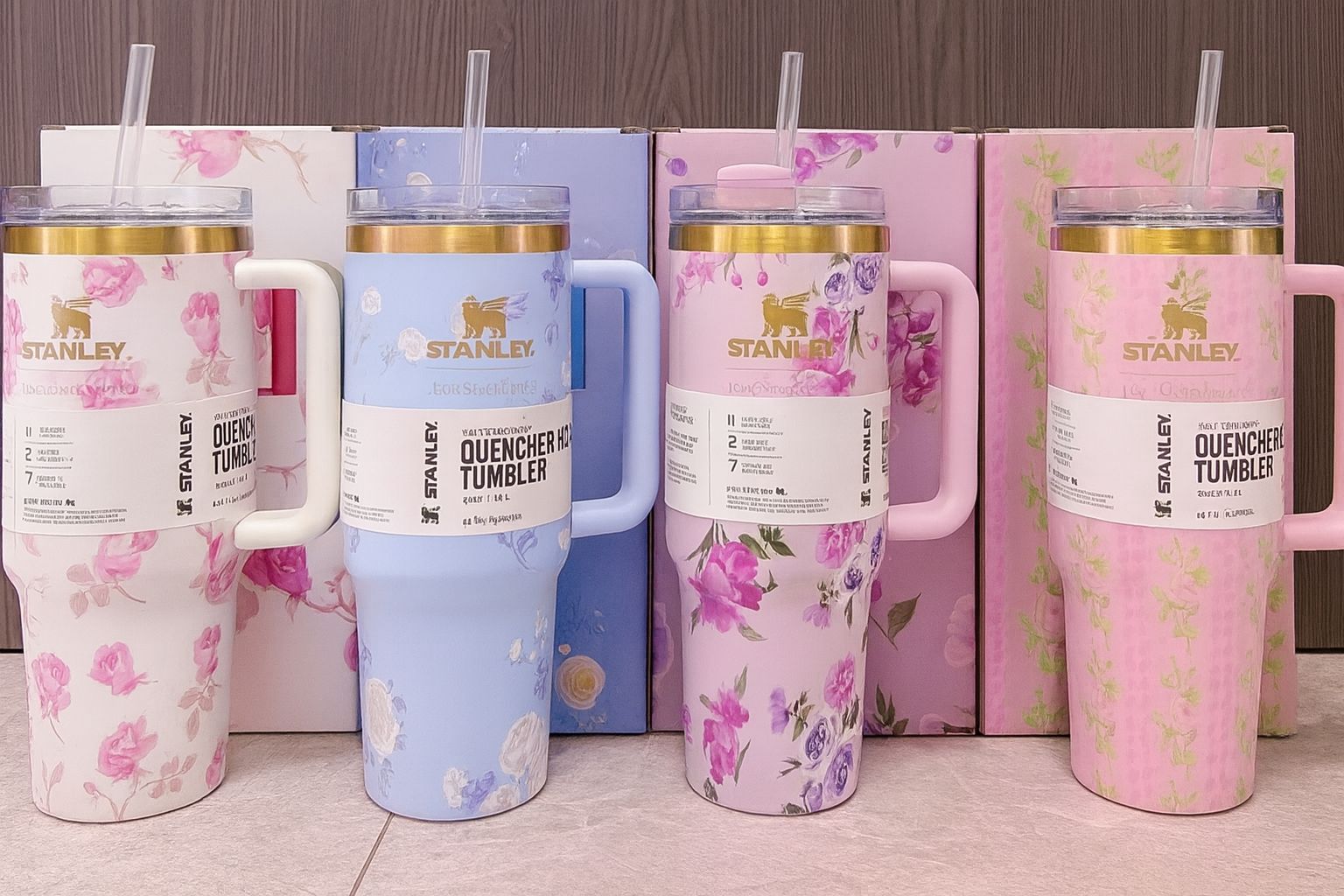 Stanley Cups flora colors Quencher: 40oz Insulated Tumbler Cup - Travel Coffee Cup - Stainless Steel Cups with Straw