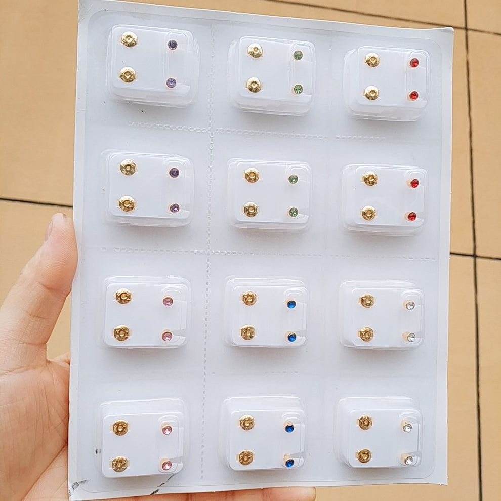 Caflon ORIGINAL12 Pairs Stud Earrings Set for Women – Gold-Plated(assorted colors) Crystal Earrings, Hypoallergenic Starter Ear Piercing Studs