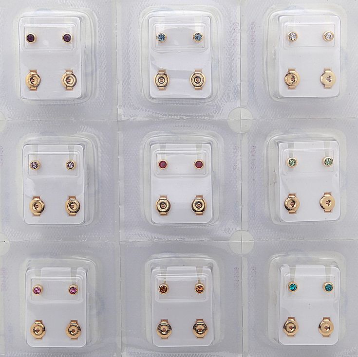 Caflon ORIGINAL12 Pairs Stud Earrings Set for Women – Gold-Plated(assorted colors) Crystal Earrings, Hypoallergenic Starter Ear Piercing Studs