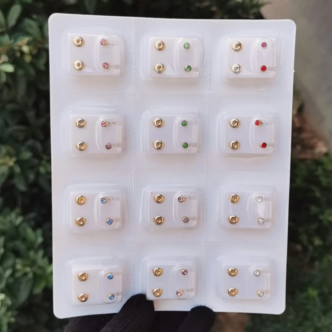 Caflon ORIGINAL12 Pairs Stud Earrings Set for Women – Gold-Plated(assorted colors) Crystal Earrings, Hypoallergenic Starter Ear Piercing Studs