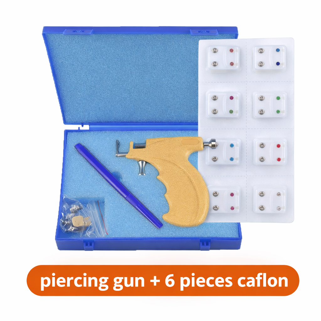 Professional Ear Piercing Gun Kit + 6 Pieces Caflon Stud Earrings | Safe & Easy Ear Piercing Tool(caflon silver mixed colors)