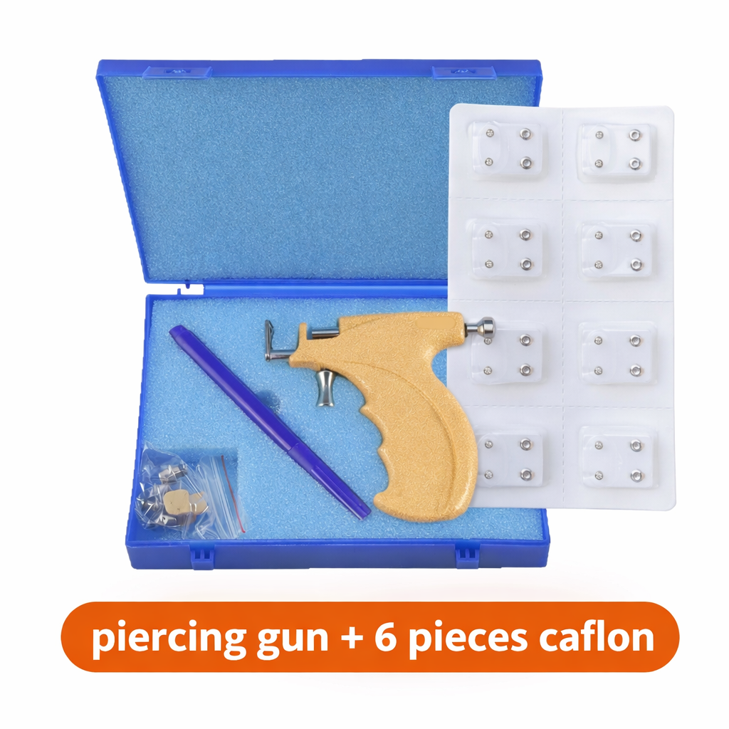 Professional Ear Piercing Gun Kit + 6 Pieces Caflon Stud Earrings | Safe & Easy Ear Piercing Tool(caflon silver shiny)