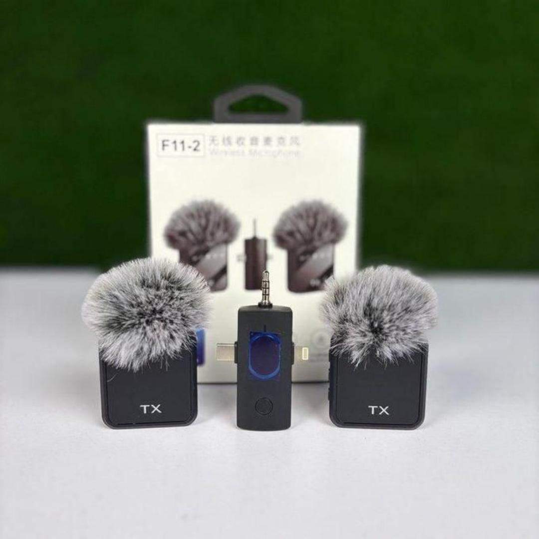 F11-2 Wireless Microphone – 3-in-1 Compatibility for iPhone, Android, and DSLR Cameras