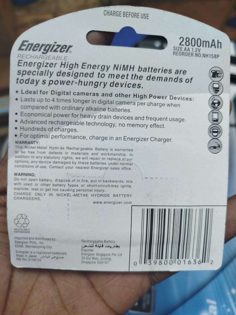 Energizer 2800mAh Rechargeable batteries AA type