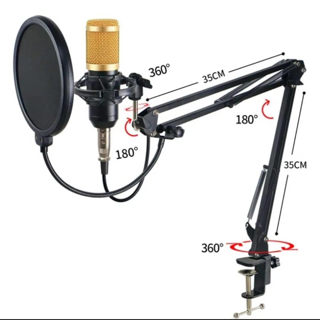 BM 800 Condenser microphone with full podcasts kit: V8 sound card, pop filter, shock mount, stand