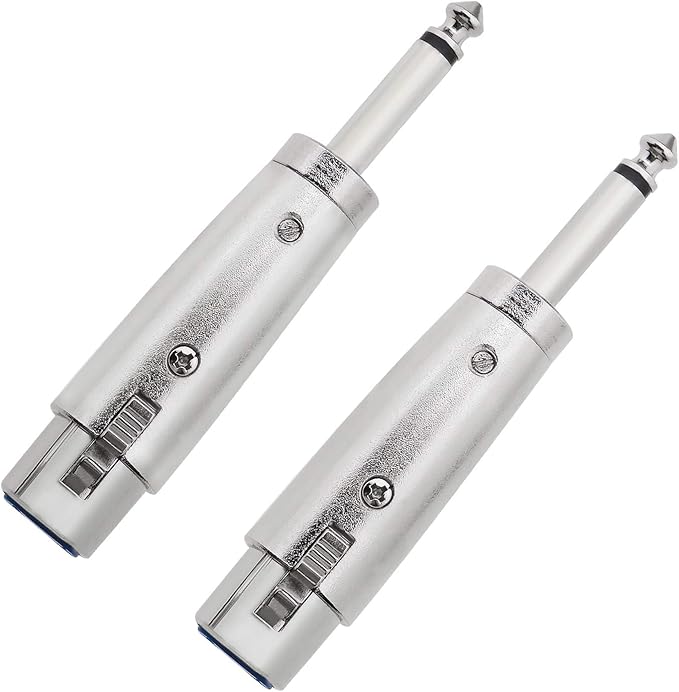 3-Pin XLR to 1/4 Adapters, 3 Pins XLR Female to 6.35mm Male Mono Plug Socket Conversion Connector for Microphone Audio Silver