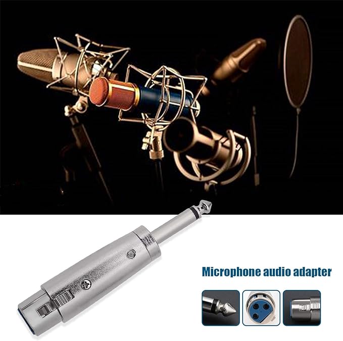 3-Pin XLR to 1/4 Adapters, 3 Pins XLR Female to 6.35mm Male Mono Plug Socket Conversion Connector for Microphone Audio Silver