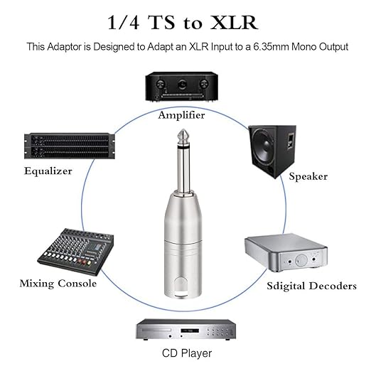 3-Pin XLR to 1/4" Microphone Audio Adapters 3 Pins XLR Socket to 6.35mm Male Jack Mono Plug Conversion Connector