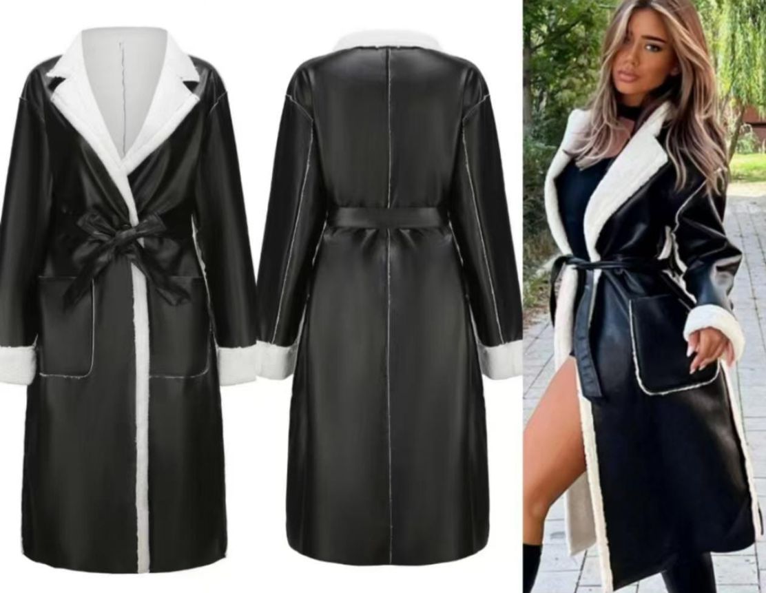 LADIES BEST QUALITY CLASSIC LONG LEATHER JACKET IN BLACK WITH FUR WARM FOR ALL SEASONS AND MORE SO COLD SEASON.