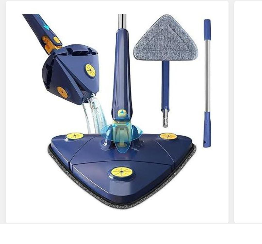 360° Rotatable Adjustable Triangle Cleaning Mop with Stainless Steel Long Handle Push-Pull Squeezing Cleaning Mop Dry & Wet Mop Floor Windows Ceiling