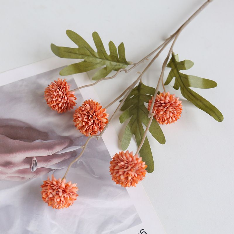 Mini Raw Silk Artificial Flower 5 Head Dandelion Ball Chrysanthemum Hotel Home Wedding Party Christmas Decoration