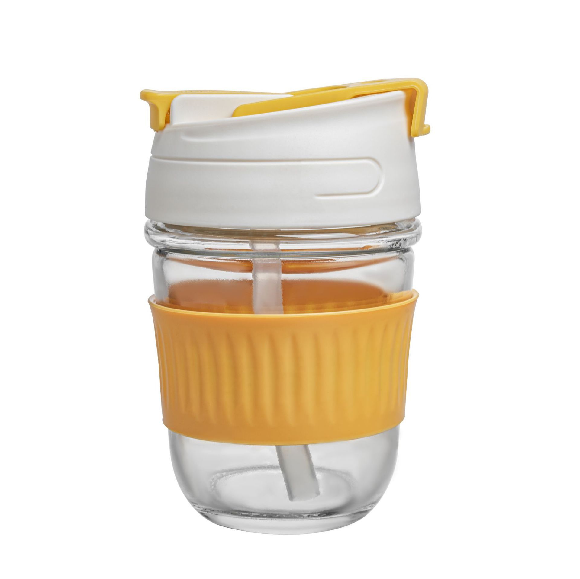 glass coffee mug with straw portable glass coffee cup with silicone sleeve