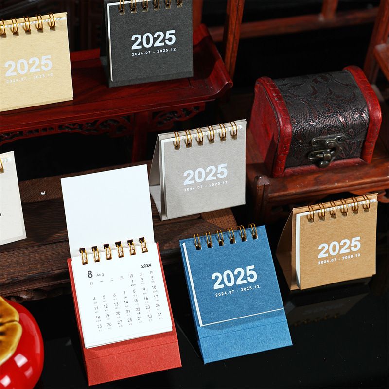 Refreshing Simple Solid Color 2025 Mini Desktop Paper Calendar Dual Daily Scheduler Table Planner Yearly Agenda Organizer Desk